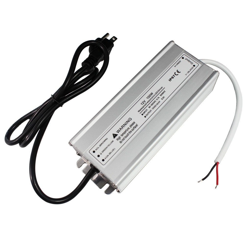12V 8.3Amp 100W Outdoor IP67 Waterproof LED Power Supply with Power Plug Aluminum Shell Transformer